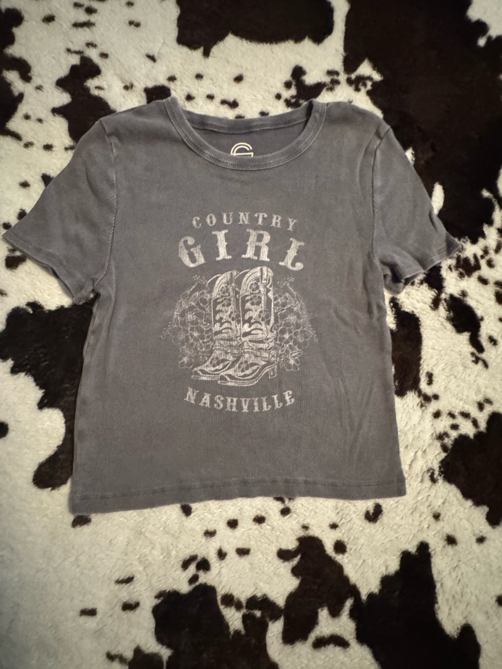 Country Girl Nashville Graphic Crop Top - Gray